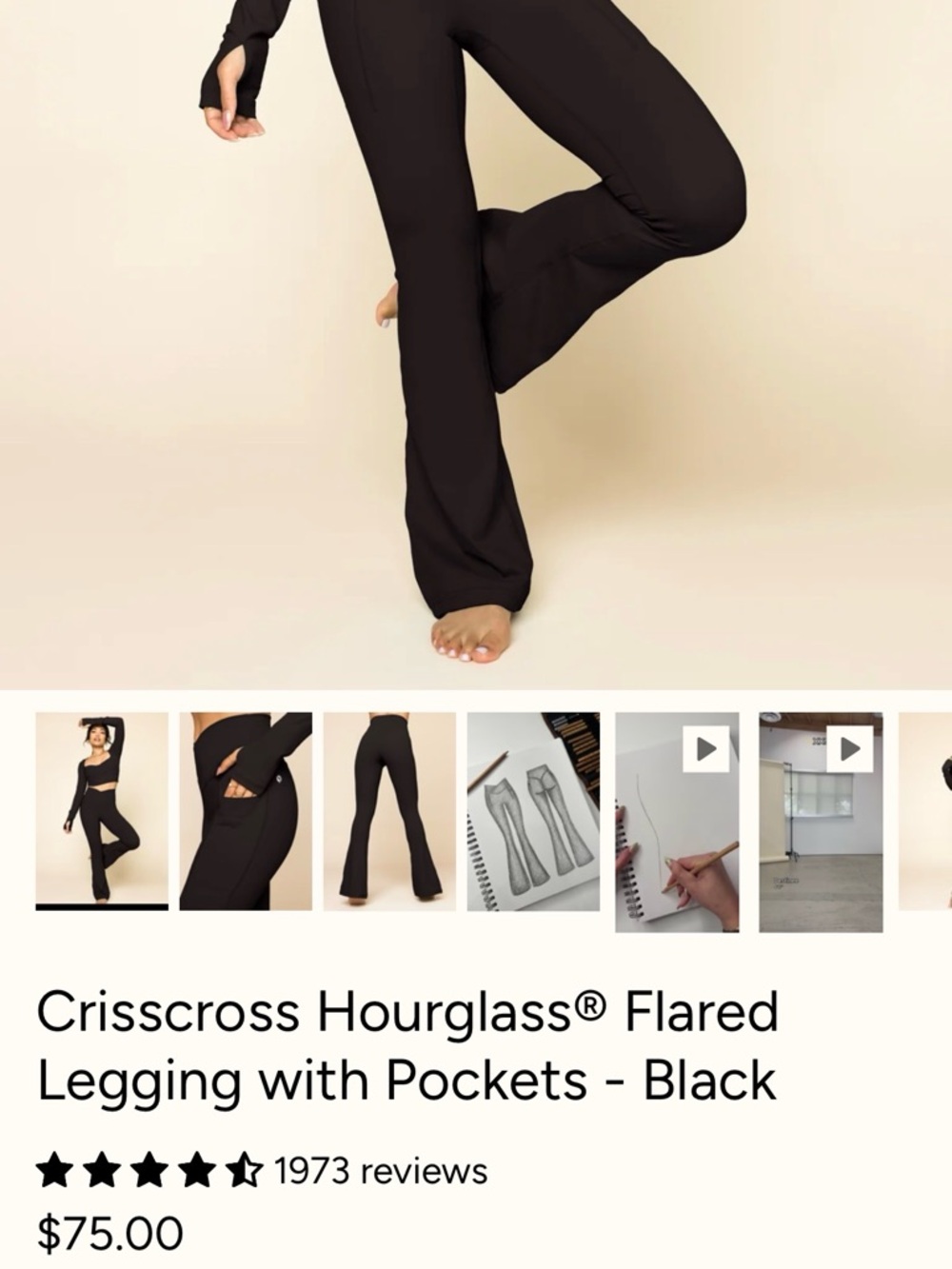 POPFLEX Black Crisscross Hourglass Flared Leggings with Pockets